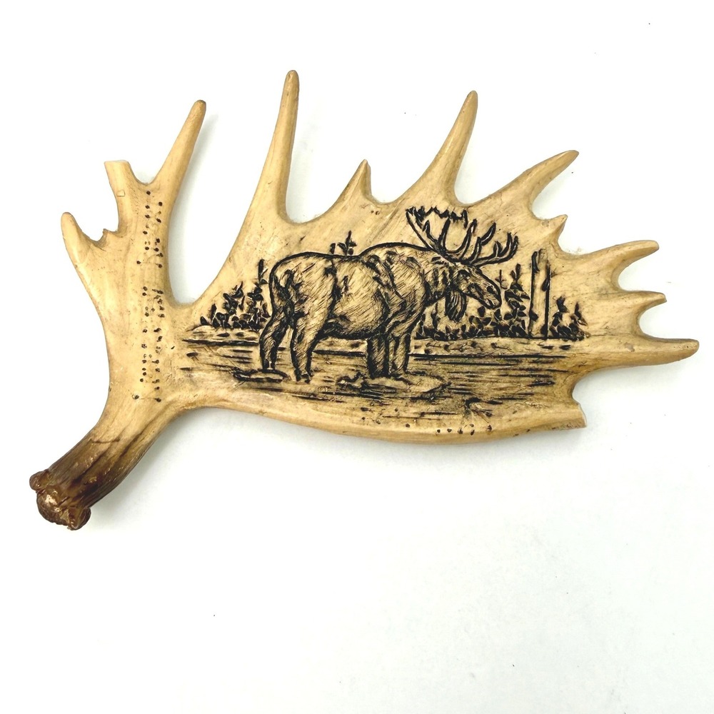 Rustic Faux Antler Moose Scrimshaw Refrigerator Magnet Lodge Cabin Decorβ 4 Inch